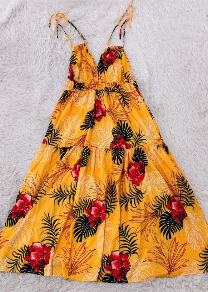 Robe d'été femme à bretelles spaghetti et col en V imprimé 1