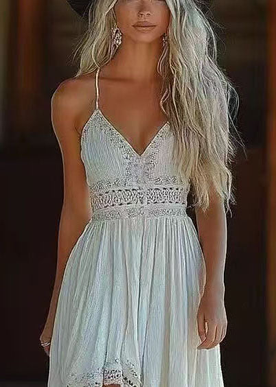 Robe d'été femme à col en V asymétrique style bohème 3
