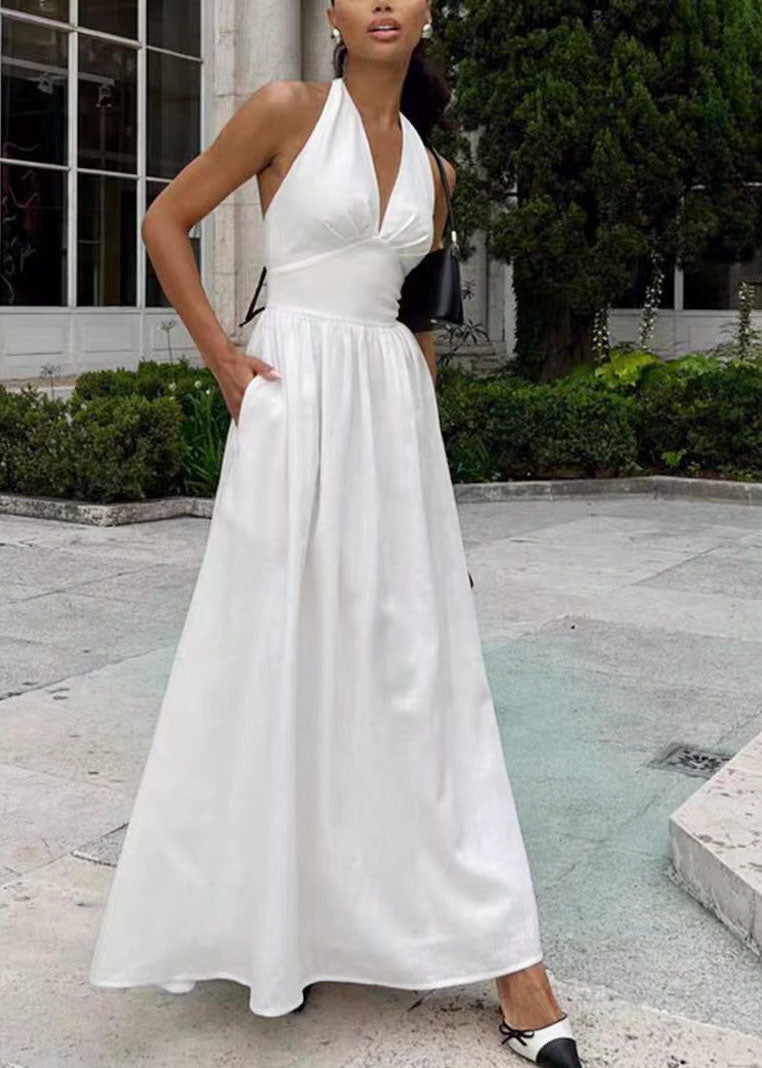 Robe d'été femme à col en V et licou légère 1