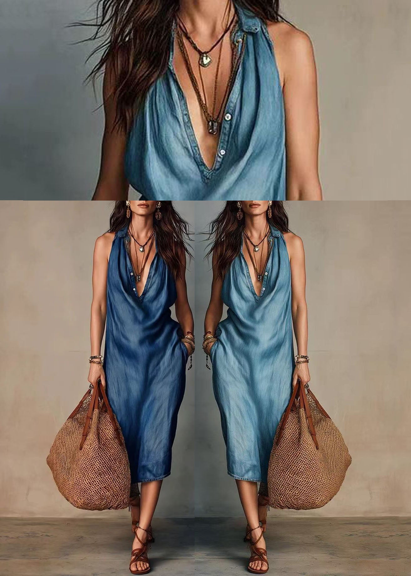 Robe d'été femme col en V coupe ample 4