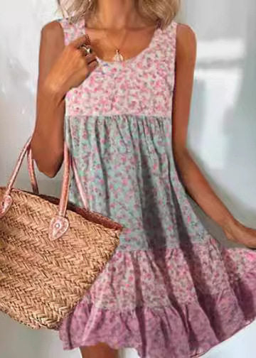 Robe d'été femme sans manches patchwork imprimé floral 1