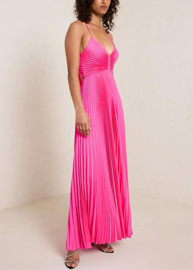 Robe d'été pour femme à col en V et bretelles spaghetti froissées 1