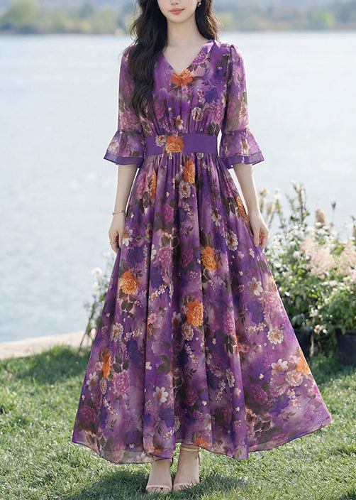 Robe d'été pour femme à col en V imprimée et froissée 0