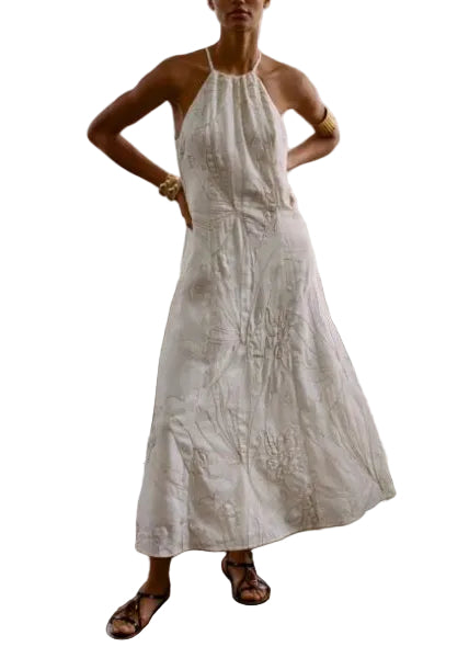 Robe d'été pour femme à col licou brodée 0