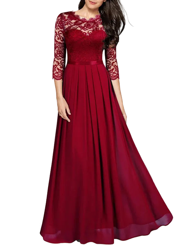 Robe de Demoiselle d'Honneur Longue en Dentelle 0