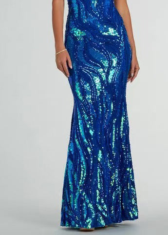Robe de Soirée Femme Col en V Dos Nu Bretelles Croisées Longue Pailletée 4