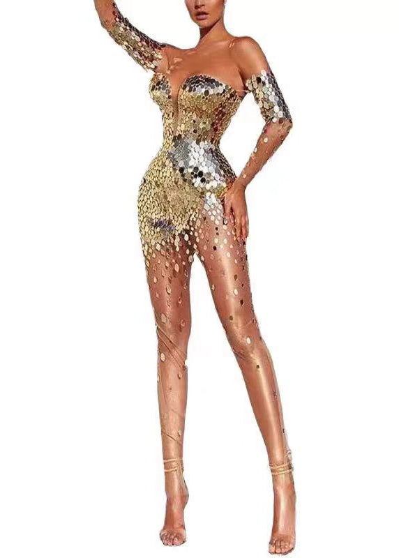 Robe de Soirée Femme Longue Chic Manches Longues Épaules Dénudées 4