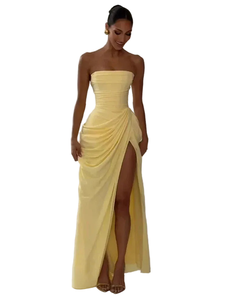 Robe de Soirée Longue Dos Nu pour Femmes, Fente Haute et Sans Manches 0