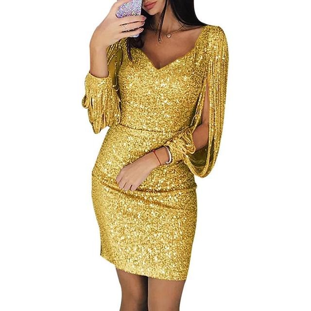 Robe de soirée à paillettes avec col en V 5