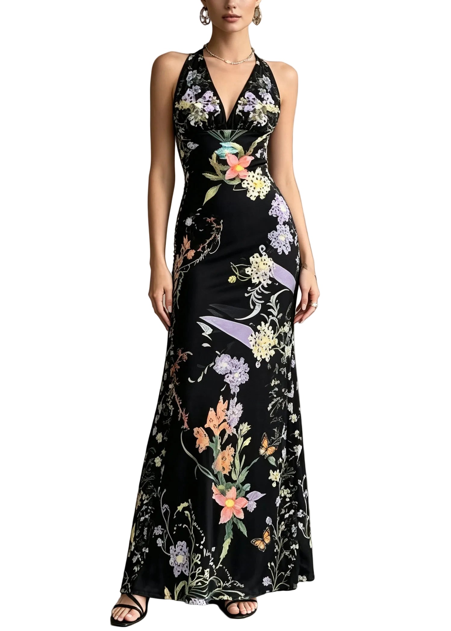 Robe de soirée femme col en V imprimée style velours été 0