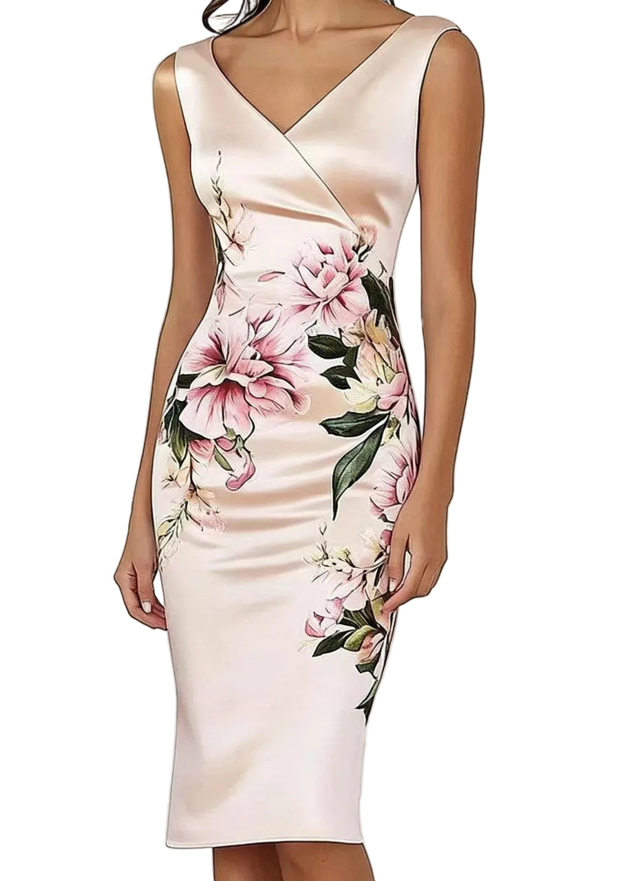 Robe de soirée femme col en V sans manches imprimée 0
