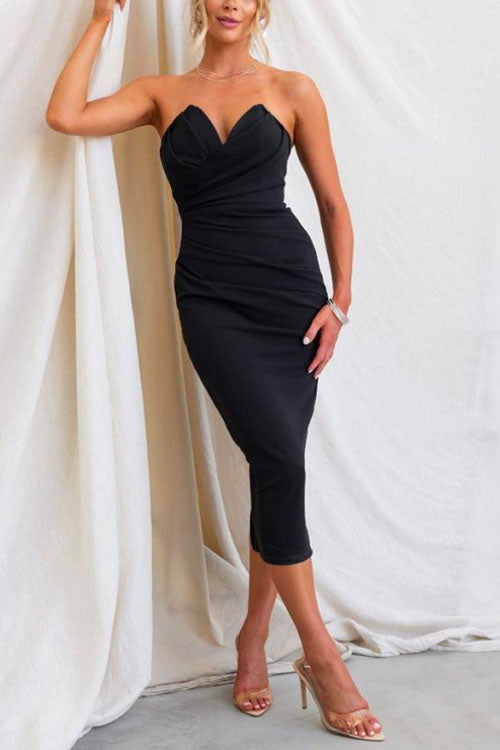 Robe de soirée mi-longue bustier froncé pour femme 4