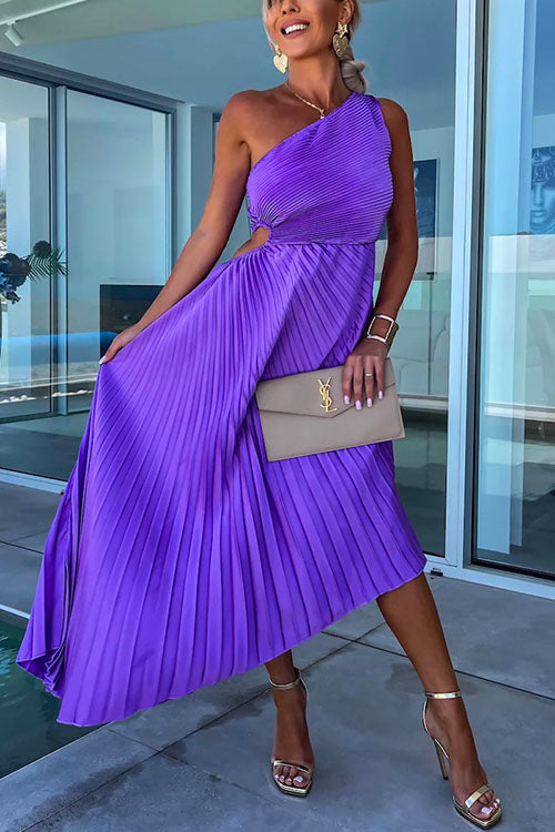 Robe de soirée plissée à épaule découpée 4