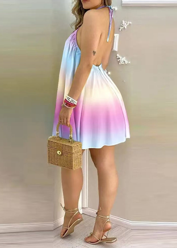 Robe dos nu sans manches pour femme style arc-en-ciel 3