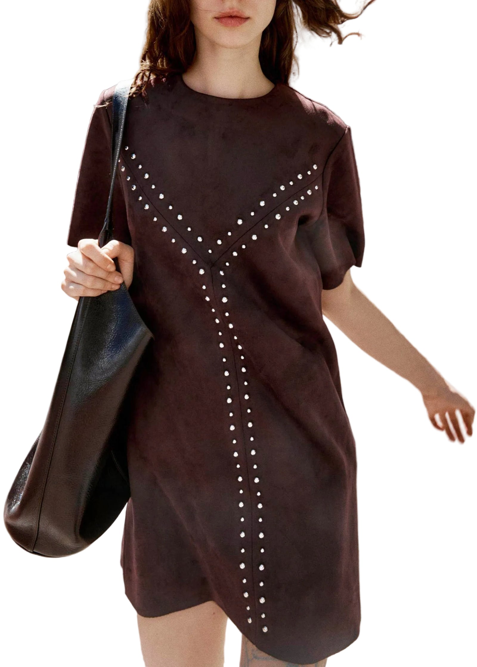Robe droite à manches courtes avec rivets pour femme 0