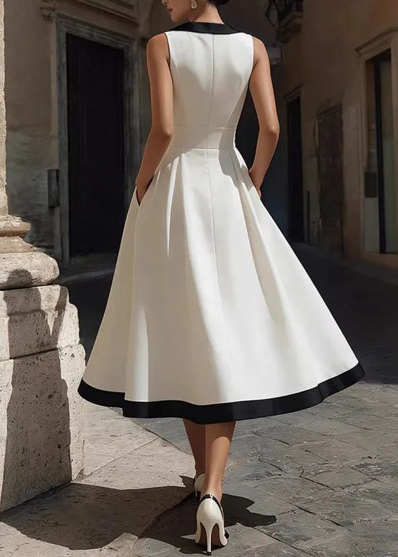 Robe droite sans manches col en V avec ourlet large pour femme 2