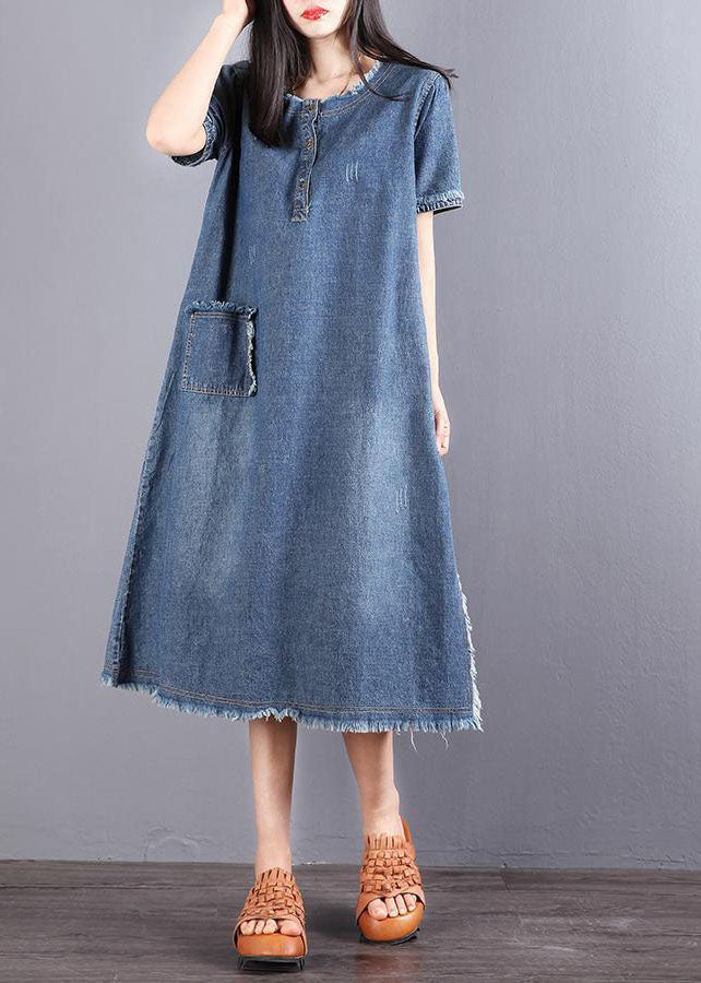 Robe en Jean à Manches Courtes pour Femme avec Poches et Boutons 2