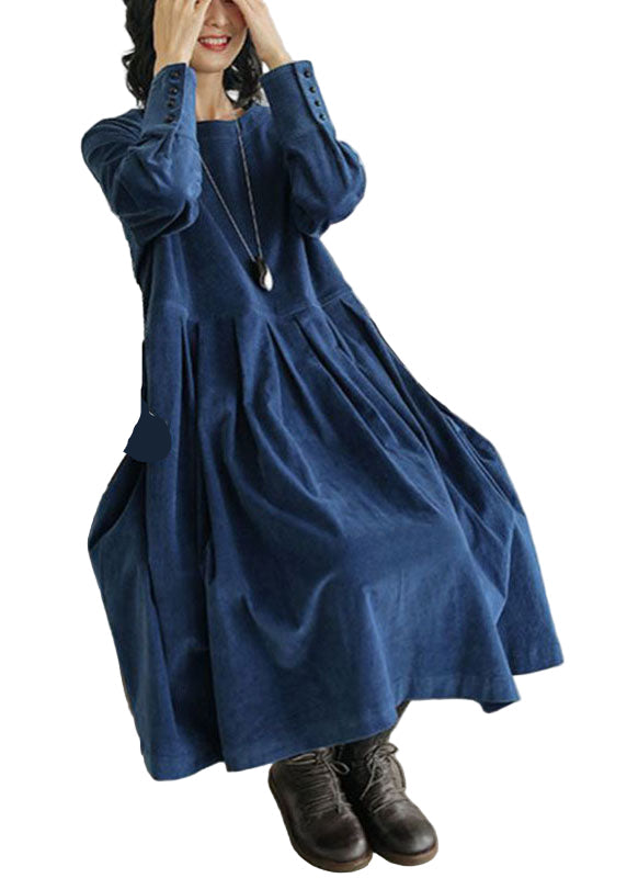 Robe en Velours Côtelé Femme Grande Taille avec Poches et Boutons 0