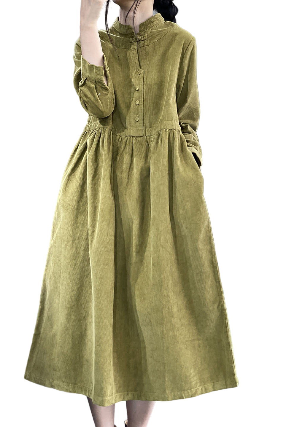 Robe en Velours Côtelé à Col Montant pour Femme 0