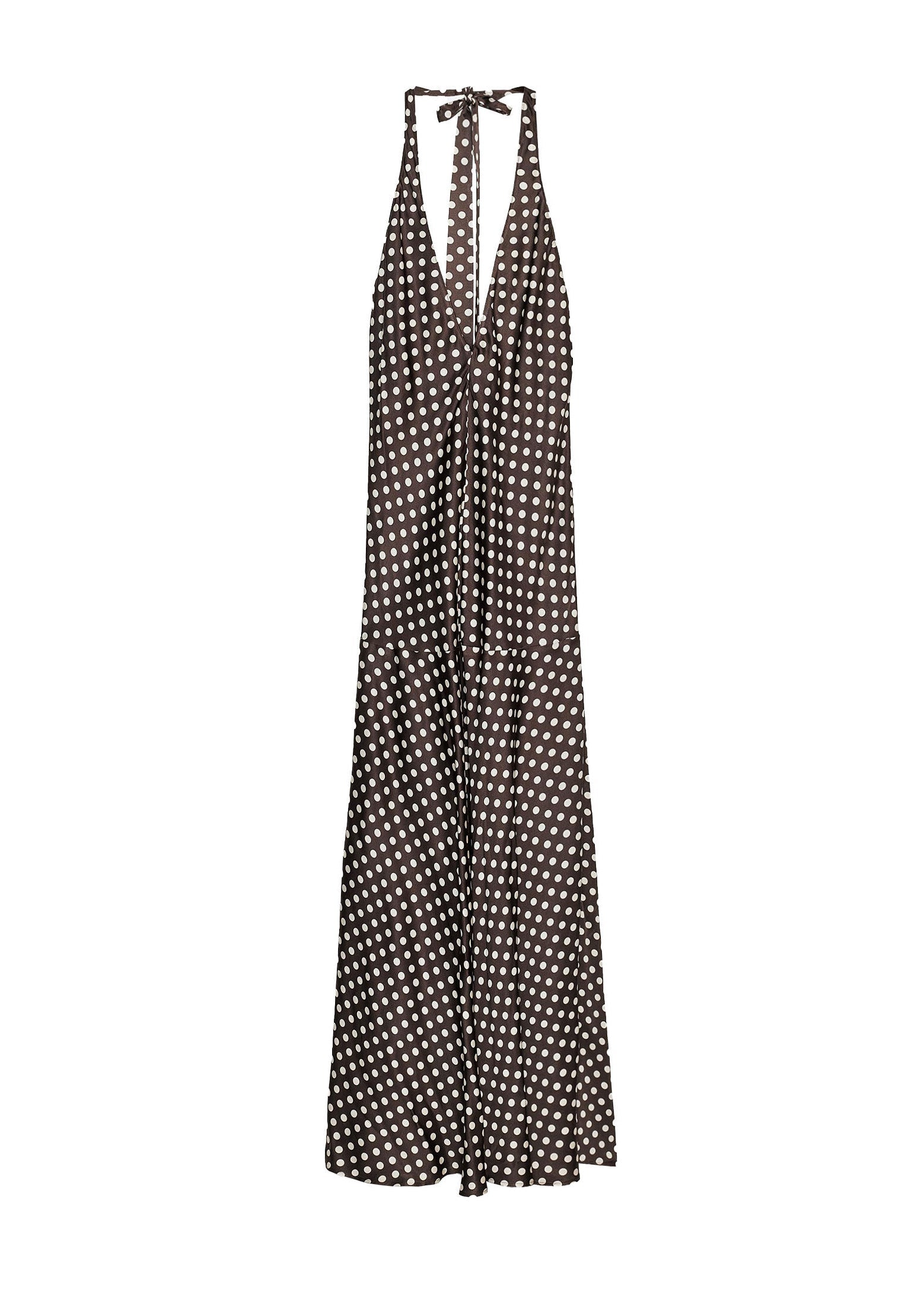Robe femme longue à col en V imprimé pois sans manches 4
