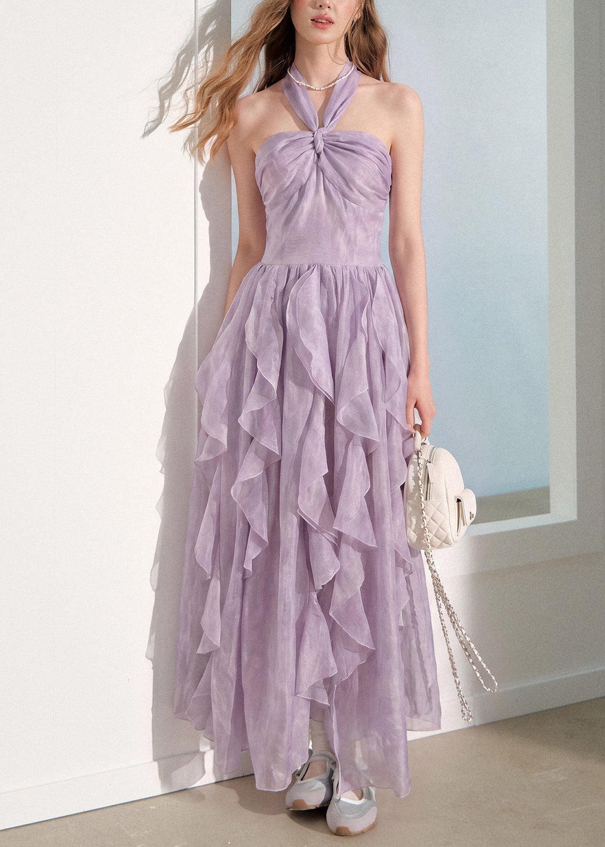 Robe femme patchwork à volants sans manches 1