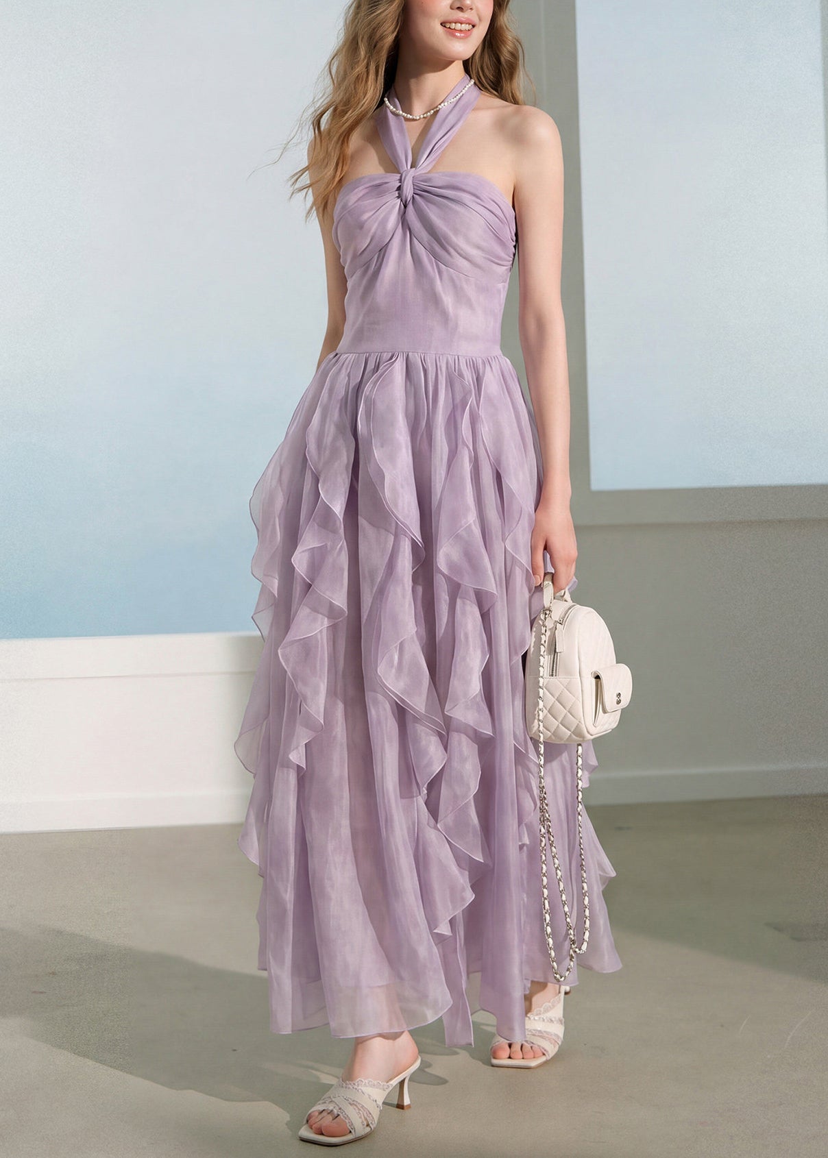 Robe femme patchwork à volants sans manches 2