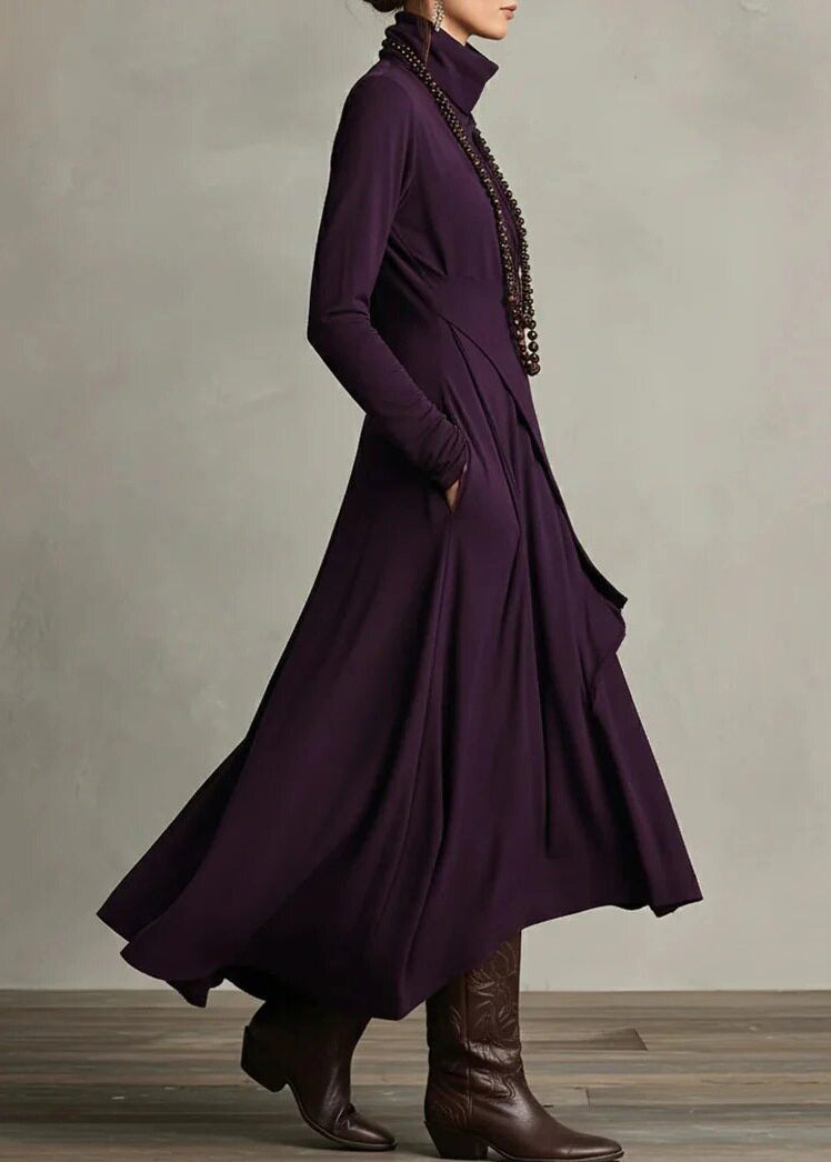 Robe longue à poches asymétriques manches longues pour femmes 1