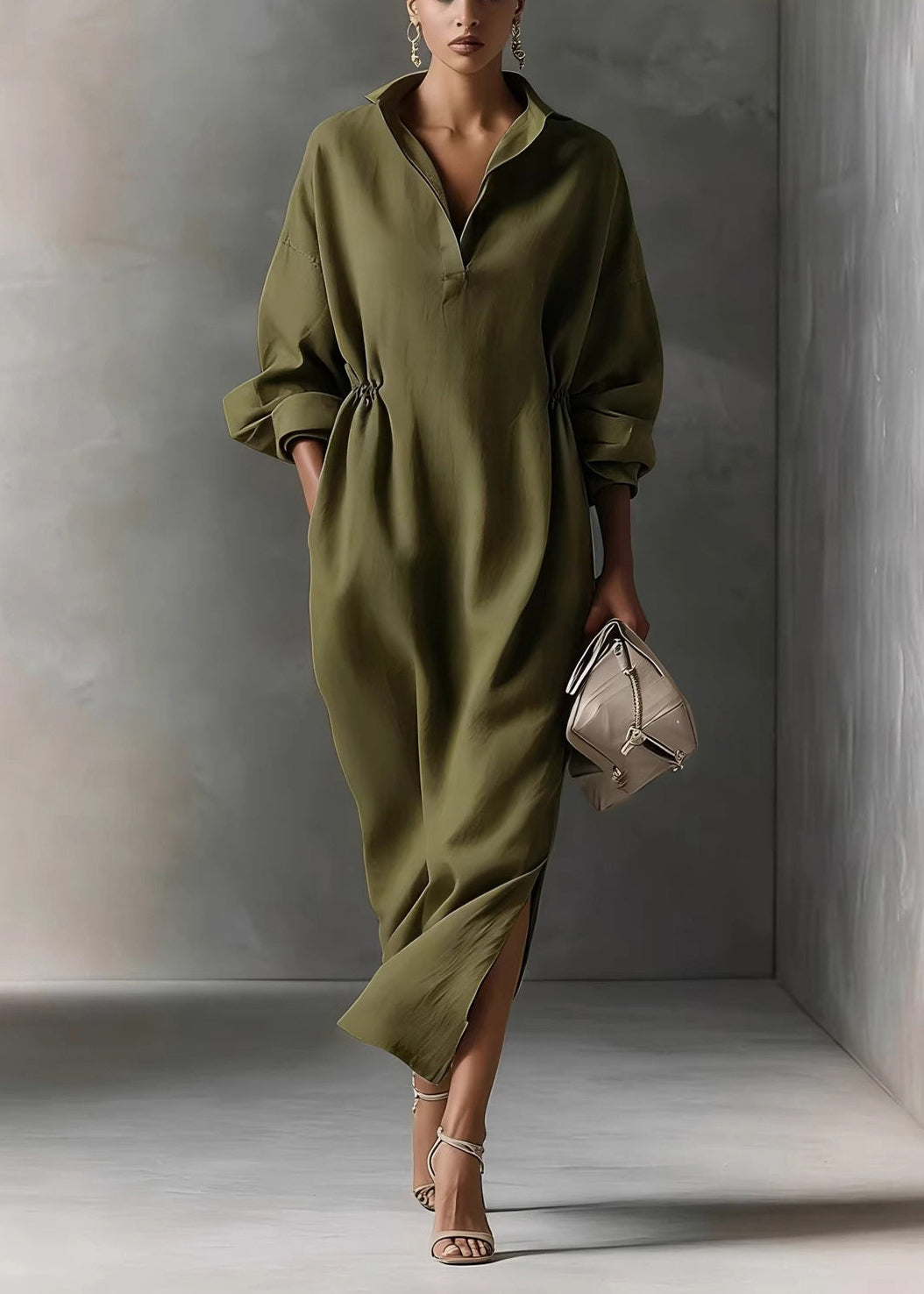 Robe longue ample à col Claudine pour femme 2