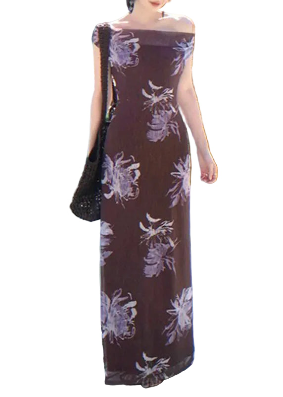 Robe longue d'été à col oblique pour femme 1