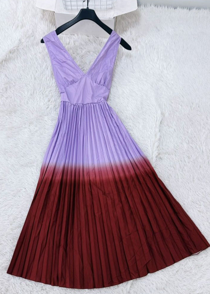 Robe longue femme à bretelles spaghetti et taille élastique colorblock 1