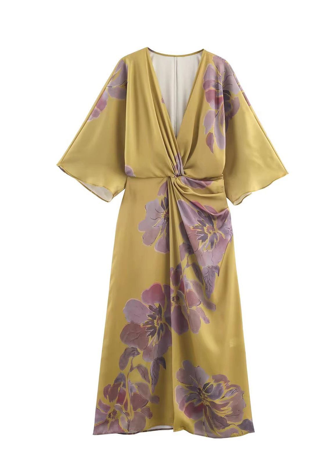 Robe longue femme à col en V imprimée froissée 3