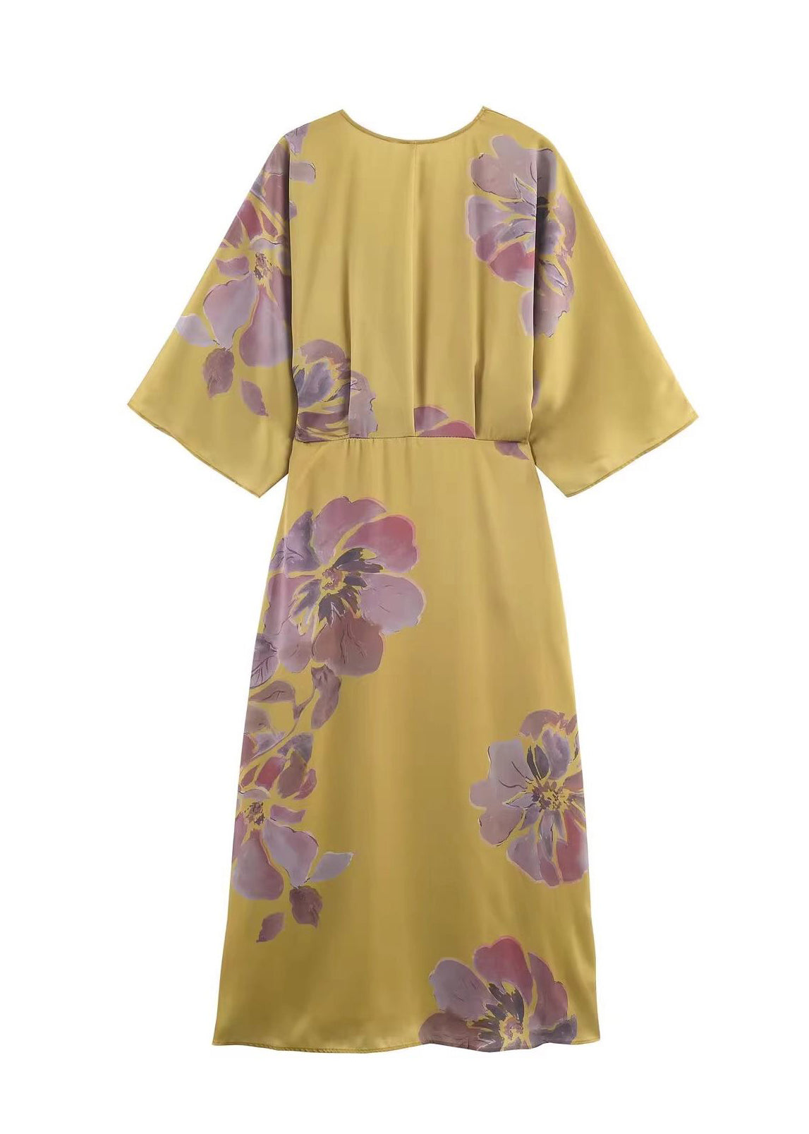 Robe longue femme à col en V imprimée froissée 4