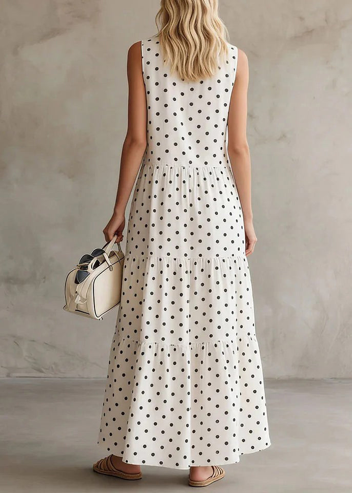 Robe longue femme à col rond et motif patchwork à pois 4