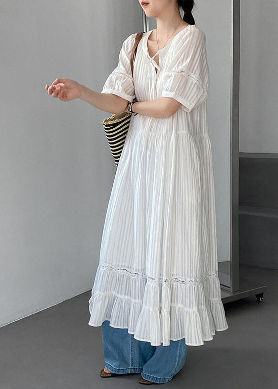 Robe longue femme à lacets style froissé été 2
