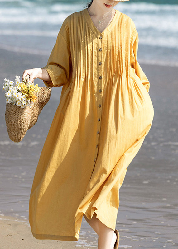 Robe longue femme col en V manches trois quarts ample 2
