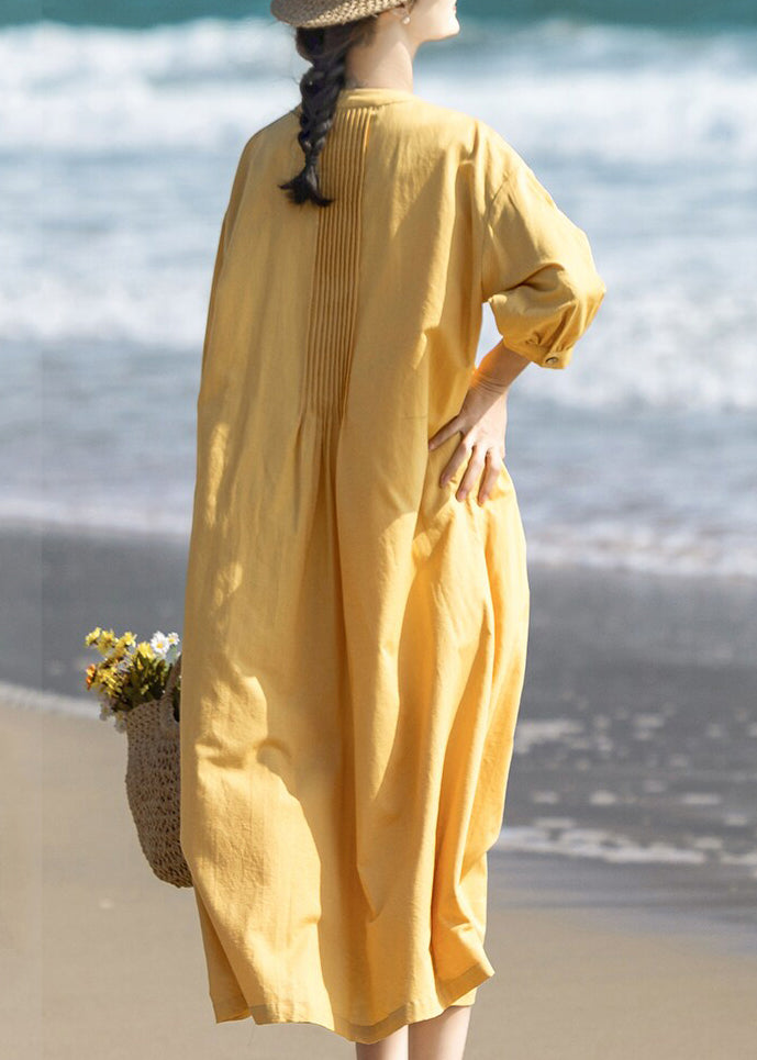 Robe longue femme col en V manches trois quarts ample 3