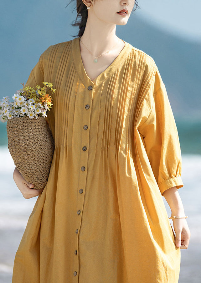 Robe longue femme col en V manches trois quarts ample 4