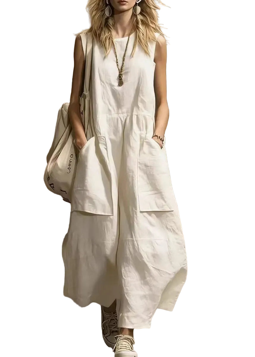 Robe longue femme col rond avec poches style estival 0