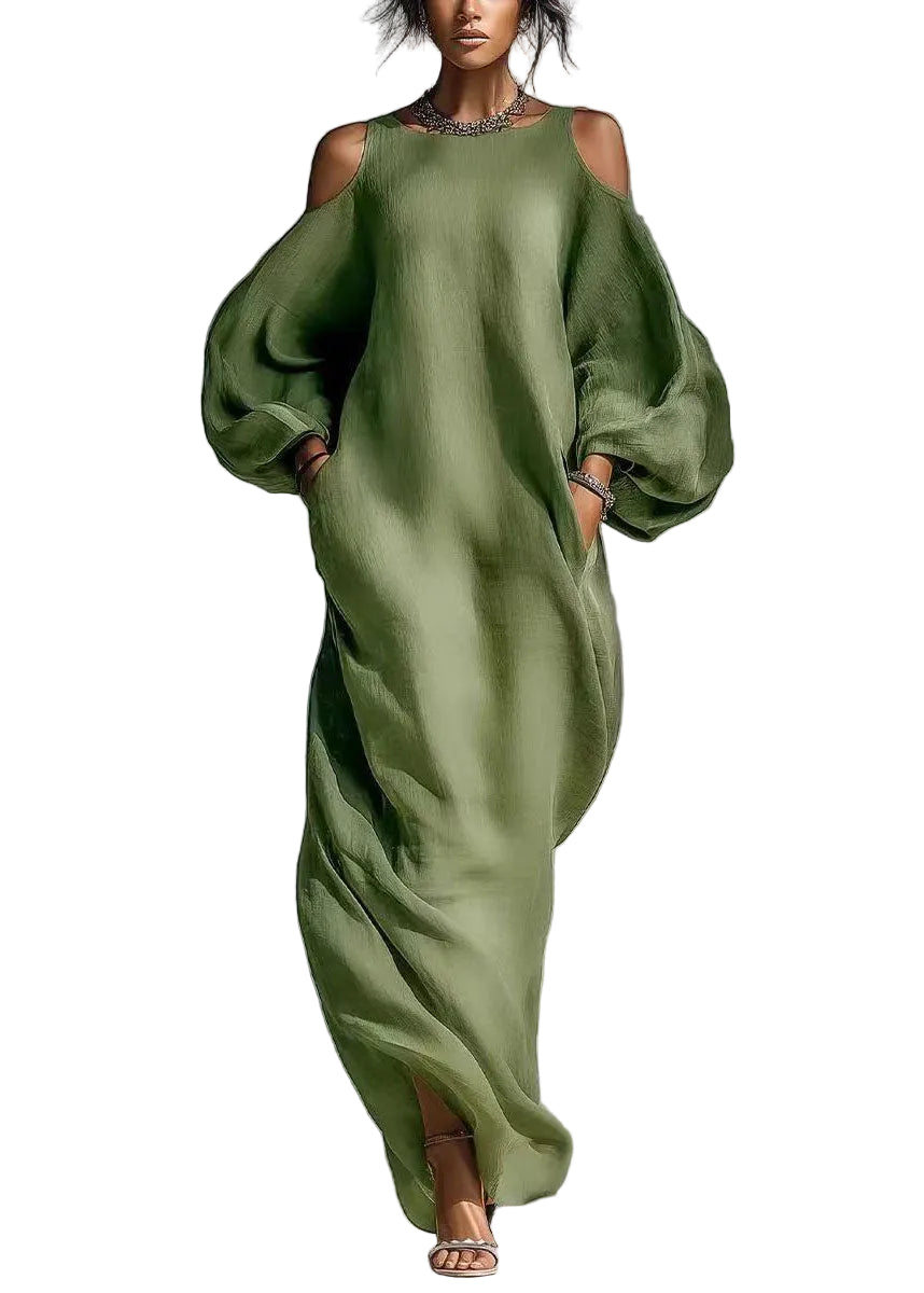 Robe longue femme épaules dénudées manches longues 0