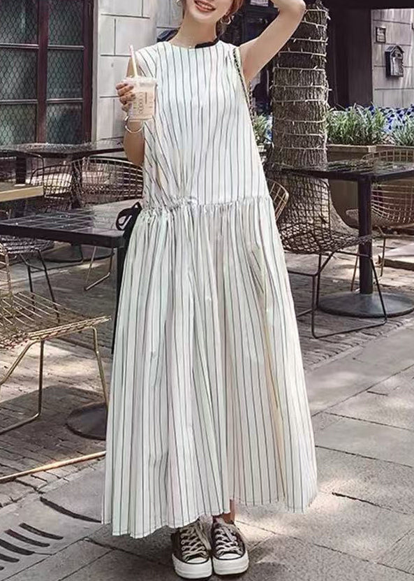 Robe longue femme rayée sans manches à lacets 2