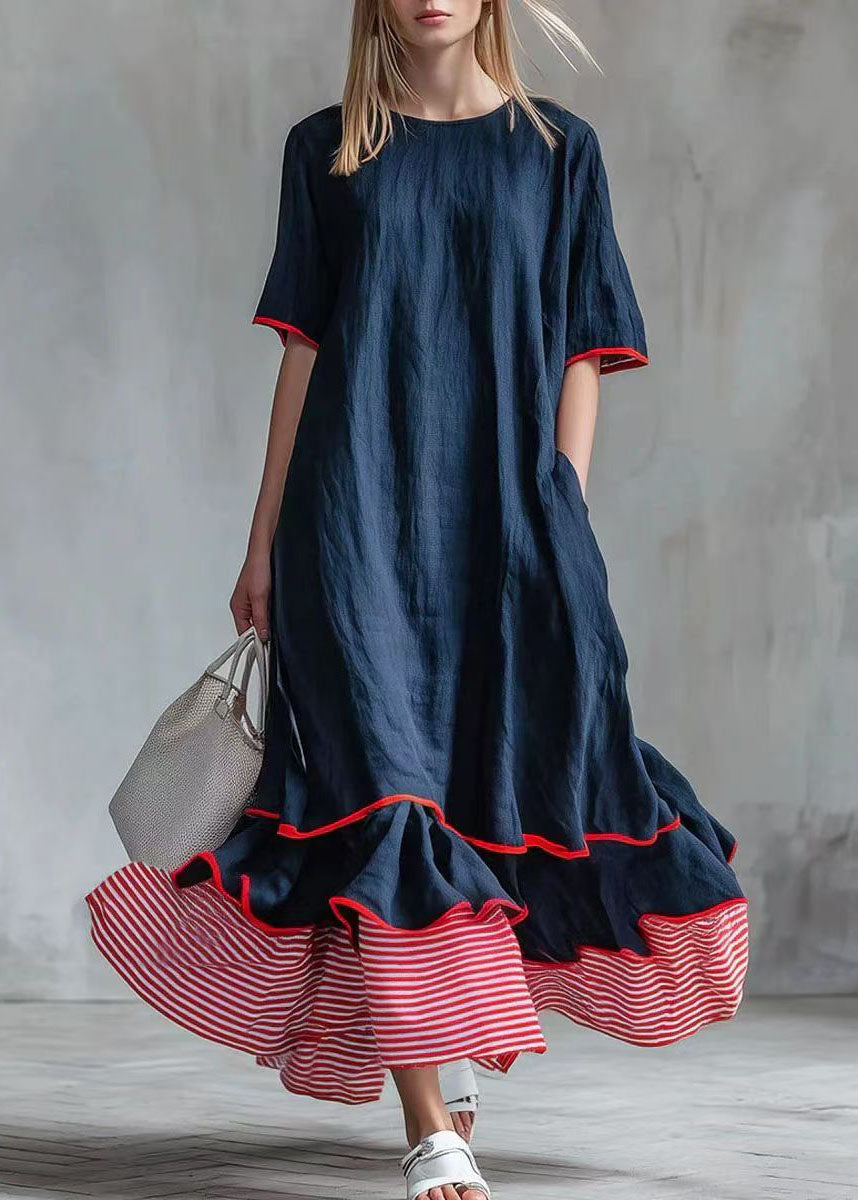 Robe longue pour femmes style patchwork à rayures 4