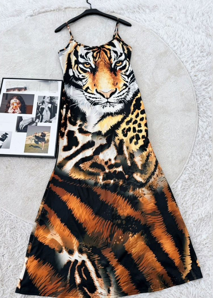 Robe maxi à bretelles spaghetti imprimé animal pour femme 1
