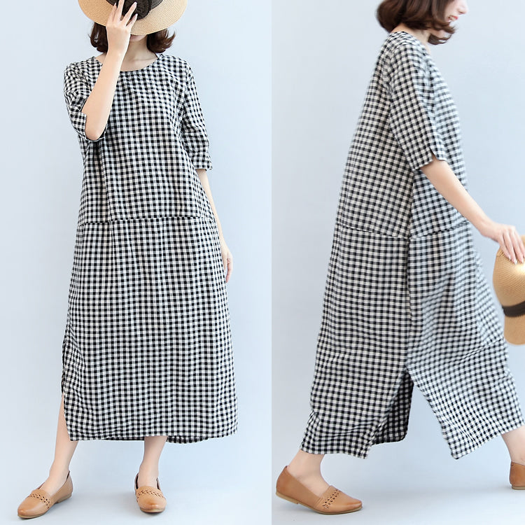 Robe maxi femme à carreaux manches mi-longues ample 1