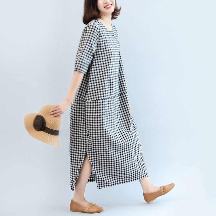Robe maxi femme à carreaux manches mi-longues ample 2