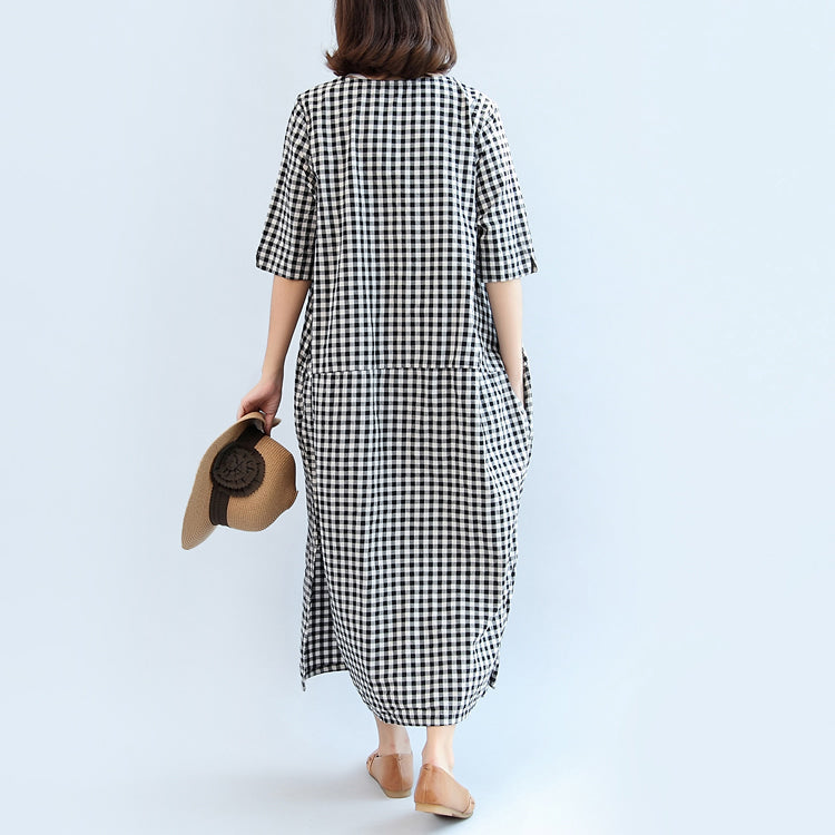 Robe maxi femme à carreaux manches mi-longues ample 3