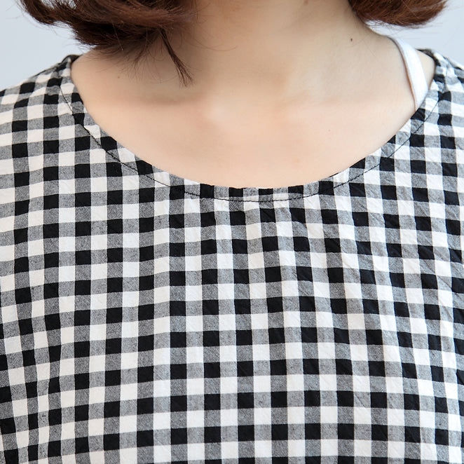 Robe maxi femme à carreaux manches mi-longues ample 4