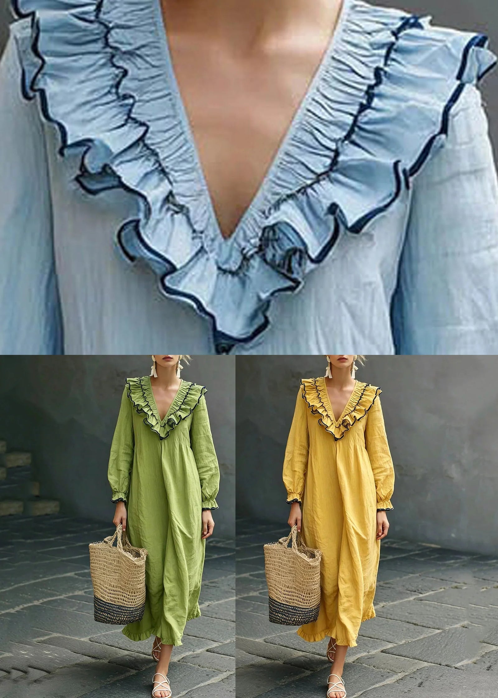 Robe maxi femme style bohème à volants automnale 4