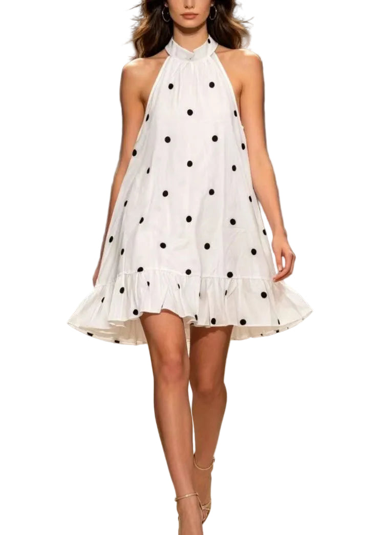 Robe mi-longue à volants pour femme style patchwork col montant 0