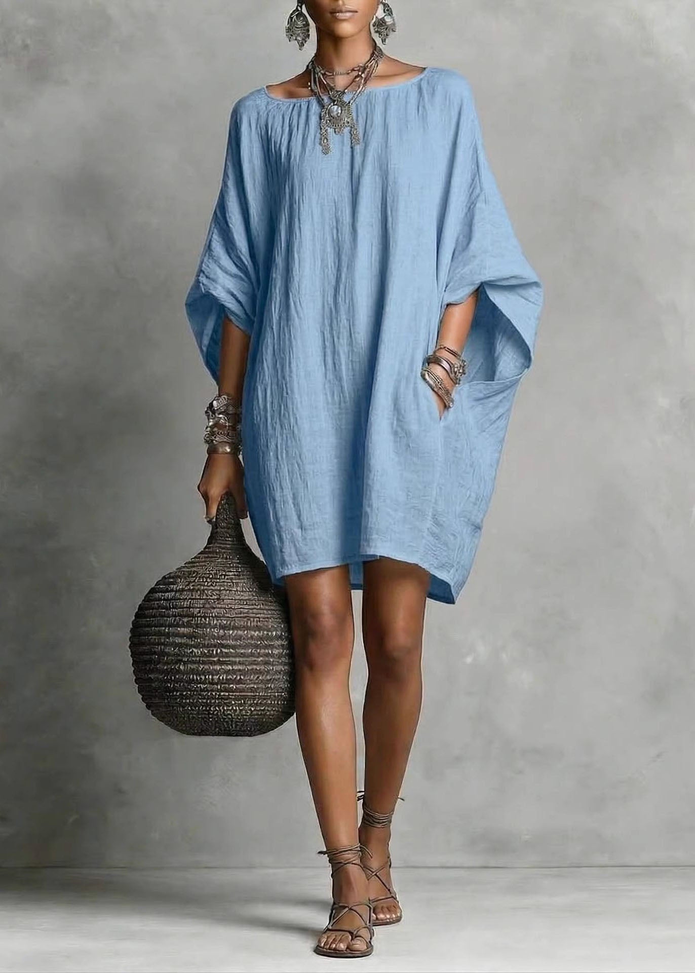 Robe mi-longue décontractée manches chauve-souris pour femme 0