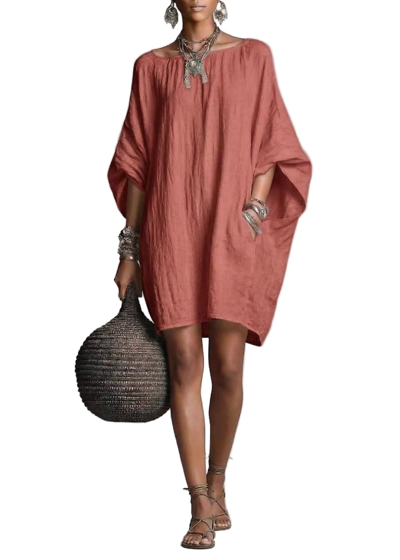 Robe mi-longue décontractée manches chauve-souris pour femme 3